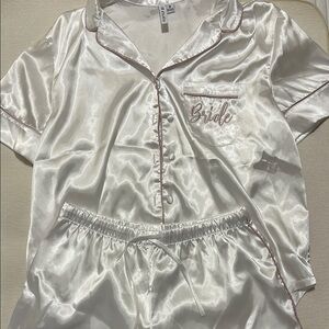 David’s Bridal “BRIDE” Elegant White Satin Bridal Sleepwear Set - Size M